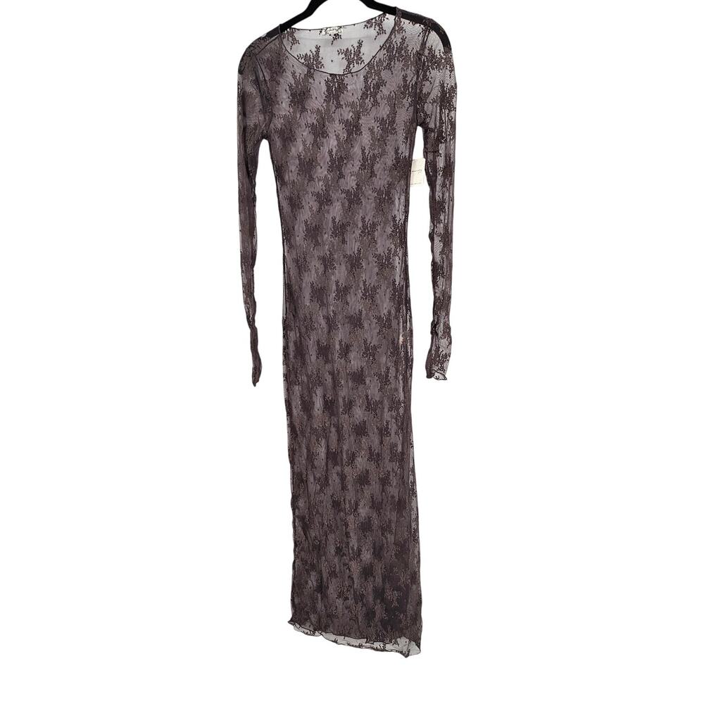Free People Lady Lux Maxi Slip Dress Dark Gull Grey Sheer Lace Layering XS NWT - Picture 4 of 14